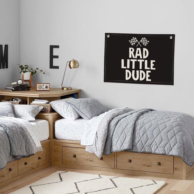 PLKMN Race Car Room Decor for Boys, Kids Playroom Decor Rad Little Dude Black Canvas Banner Wall Hanging Banner Flag, Classroom Decorations - Image 2